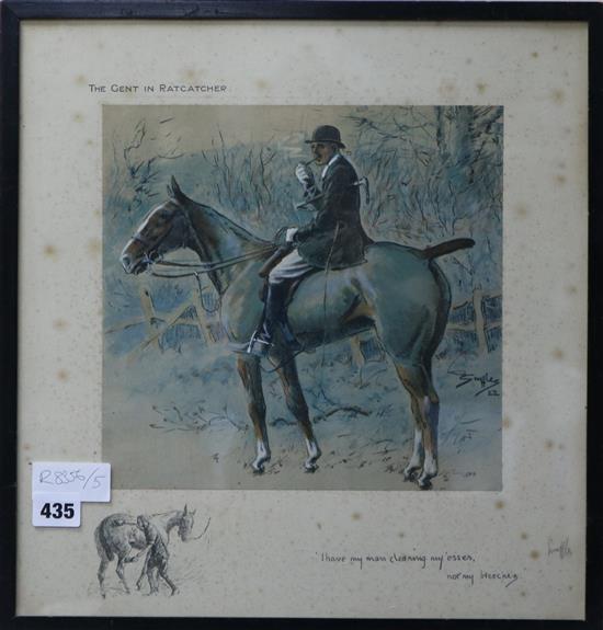 Charles Johnston Payne (Snaffles), colour print, The Gent in Ratcatcher, signed in pencil, 39 x 37cm
